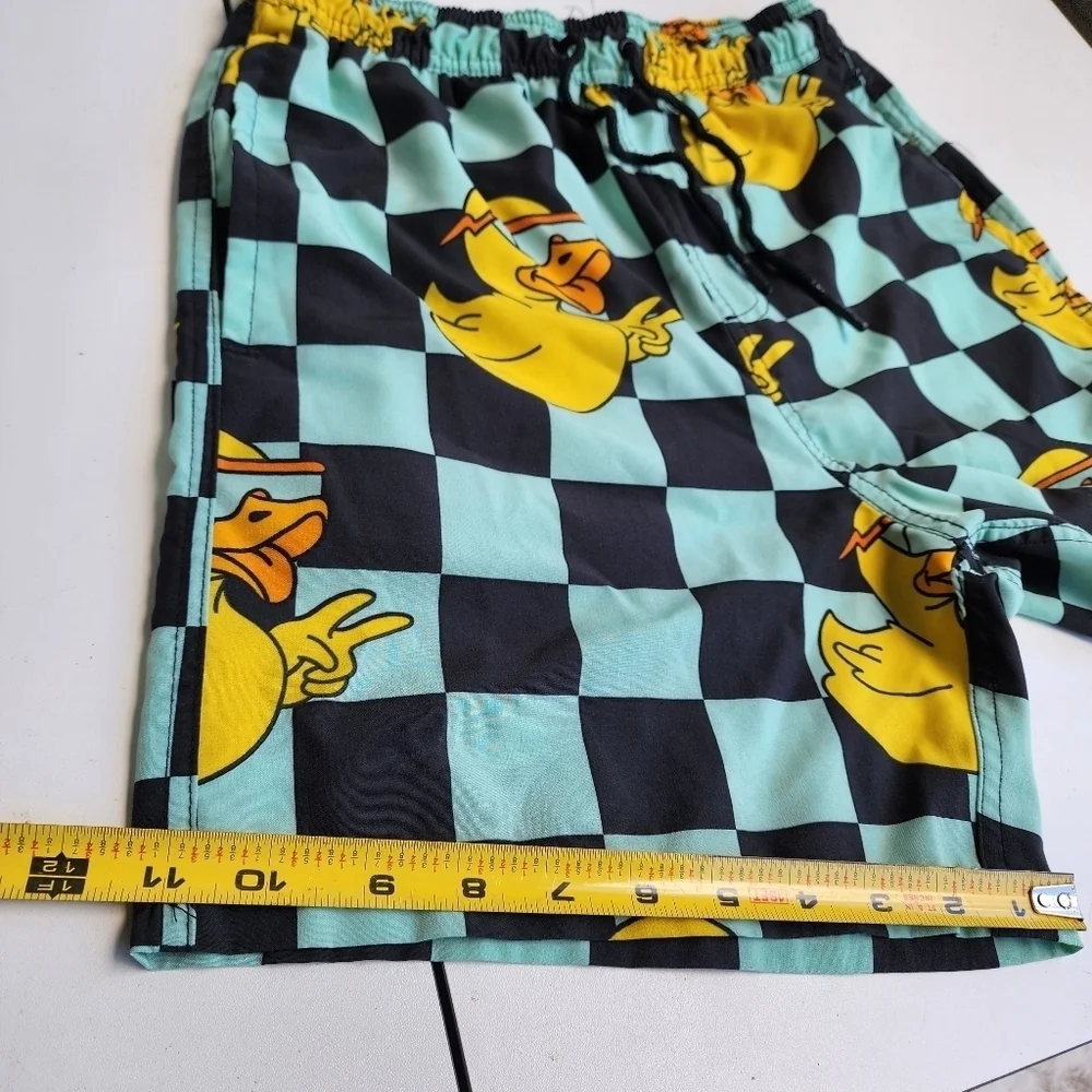Neff Boys Ducky Swim Trunks Aqua Blue Yellow Polyester Spandex Drawstring Sz M